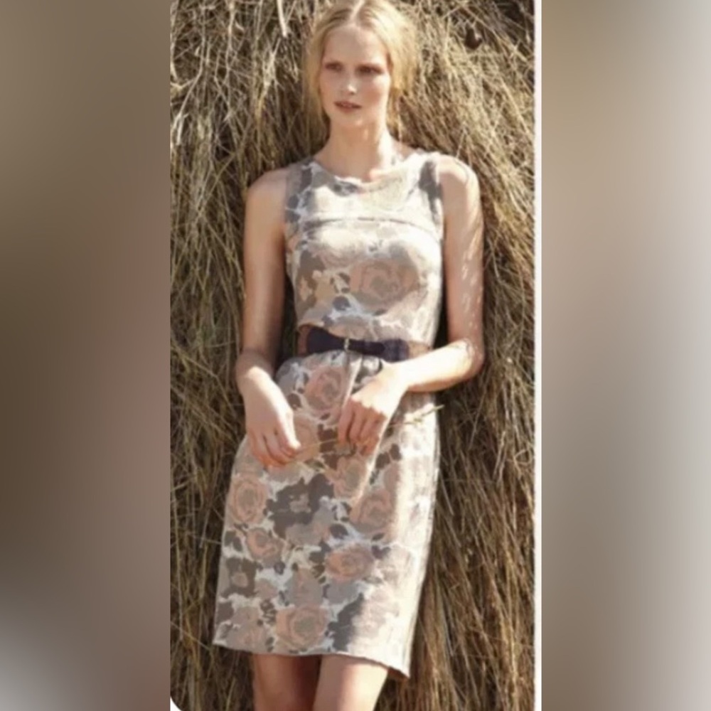 Anthropologie knitted knotted rose wool blend Floral Midi Dress Size S